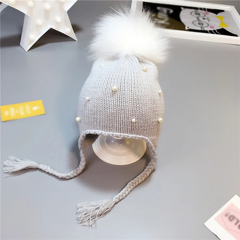 

MOLIXINYU Fashion Pearls Baby Winter Hat Pom Pom Knitted Hat Newborn Bonnet Enfant Baby Hats For Boys Girls Thick Cap