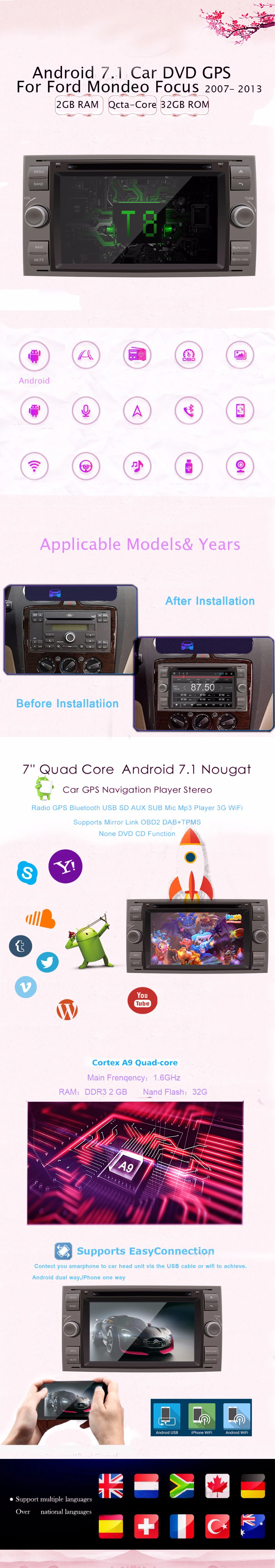 Cheap 7" in dash 2 din Android 7.1 Car DVD Player Car GPS stereo OBD2 for Ford C-Max Fiesta Fusion Kuga Mondeo Focus with radio 1 Cheap 7" in dash 2 din Android 7.1 Car DVD Player Car GPS stereo OBD2 for Ford C-Max Fiesta Fusion Kuga Mondeo Focus with radio 1