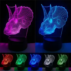 Новинка rgb головы динозавра ngau Тау 3D LED 7 цветов Gradient Night Light визуальную иллюзию День рождения Рождество ребенок подарки