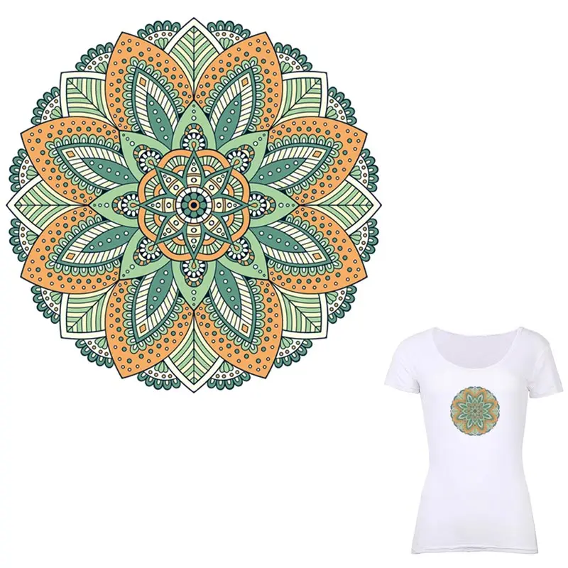 

ONESAID Washable Mandalas Heat Transfer Ironing Stickers for Clothes Iron-on Transfers Heat Press Appliqued Costume Decors S-041