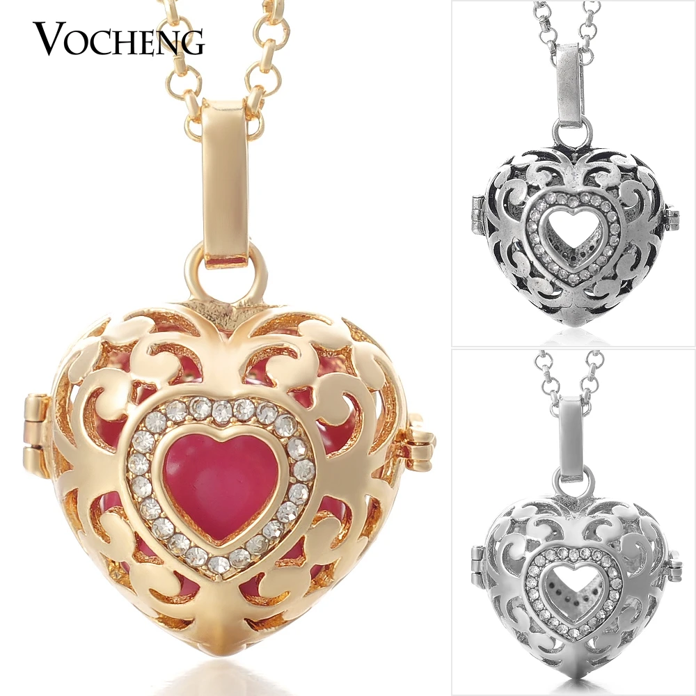 

10pcs/lot Vocheng Baby Chime Heart Pendant Chain Necklace Essential Oil Diffuser Locket with Stainless Steel Chain VA-026*10