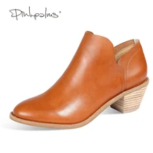 Розовые ладони женская обувь осенние ботинки зимние сапоги натуральная кожа обувь на высоком каблуке квадратный каблук повседневные ботильоны