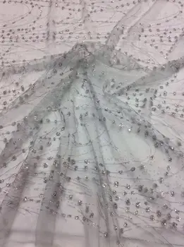 

Hot selling yaking-248 glued glitter sequins lace fabric African French net tulle Lace Fabric for party
