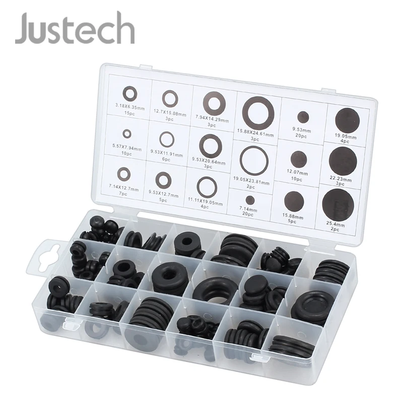 

Justech 2 Boxes 125Pcs Rubber Seal Set Rubber Grommet Assortment Fastener Kit Protective Ring
