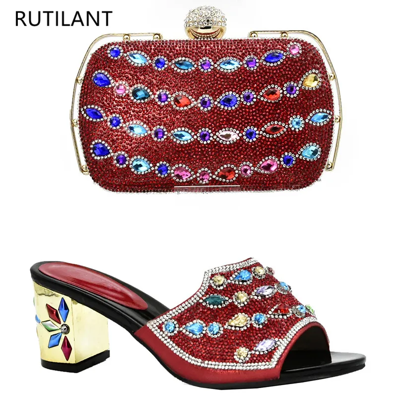

New Arrival Ladies Italian Shoes and Bag Set Shoes and Bag Set African Sets 2019 Nigerian Women Shoes Metal Decoration Party