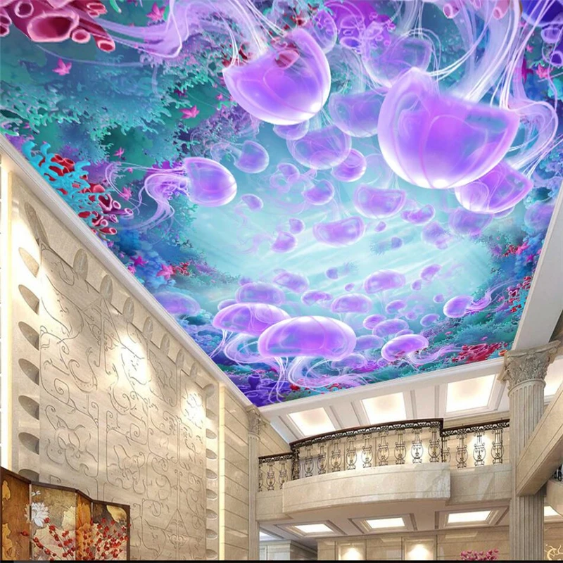 

wellyu Sea World Jellyfish Hall Hall Ceiling Ceiling Murals Wall Custom Large Mural Home Decor Wallpaper papel de parede