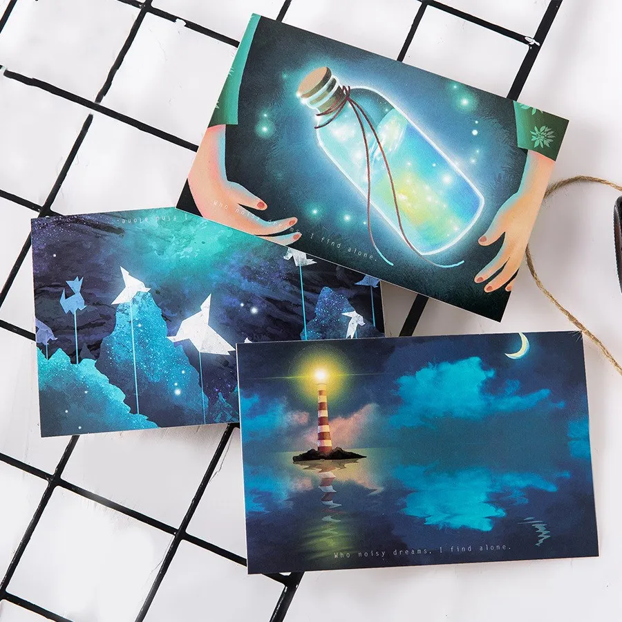 Olhando para a para a Luz Cartão de Mensagem de Saudação Cartão de Natal e Presentes Presentes de Ano 30 Folhas e set Luz Luminosa Cartão Cartão Postal de Ano Novo
