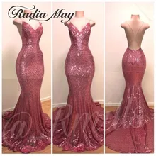 Сексуальный v-образный вырез, открытая спина, розового цвета платье для выпускного с пайетками с ремешками крест-накрест с длинным черного цвета для девочек, вечерние платья для выпускного вечера торжественное платье