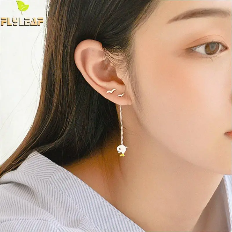 

Flyleaf Asymmetric Long Tassel Dolphin Drop Earrings For Women 100% 925 Sterling Silver Lady Fashion Jewelry