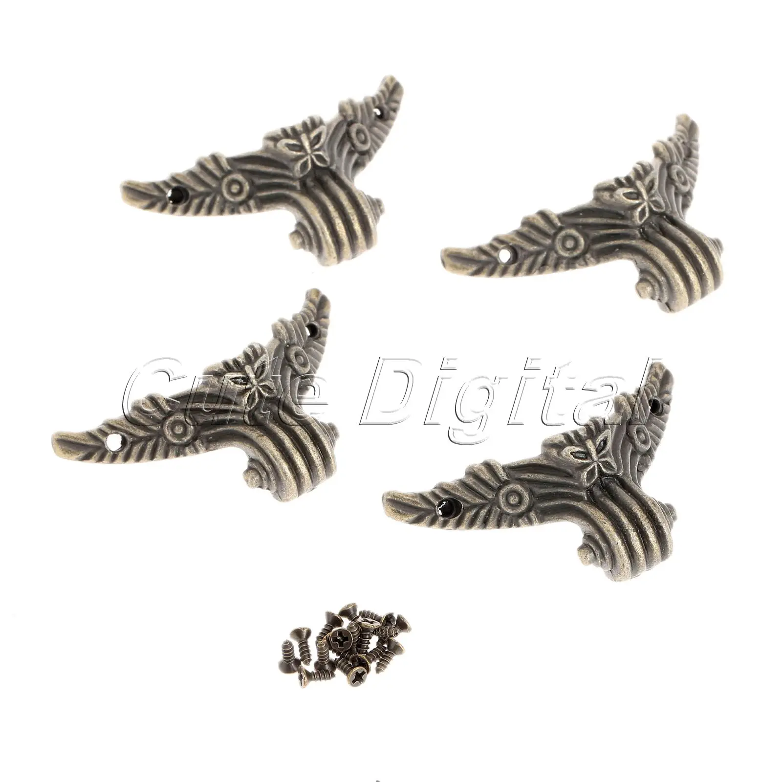 4X Furniture Hardware Decorative Antique Brass Jewelry Chest Wine Gift Box Wood Table Picture Frame Corner Bracket+Screw 57x40mm