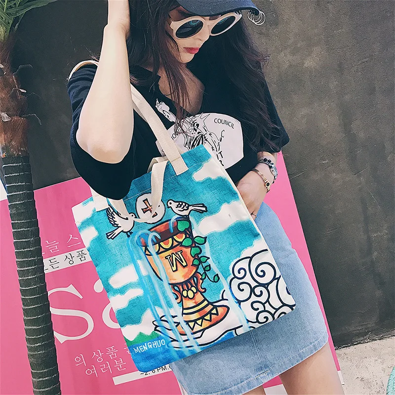 Menghuo Original Design New Tarot Canvas Handbags Printed Bags Beach Bags Large Capacity Tote Women Casual Shopping Bags Bolsa (13)