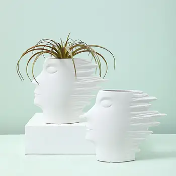 

Abstraction Face Vase Statue Figure Floral Organ Modern Art Ceramic Craftwork TV Cabinet Soft Furnishings L2957