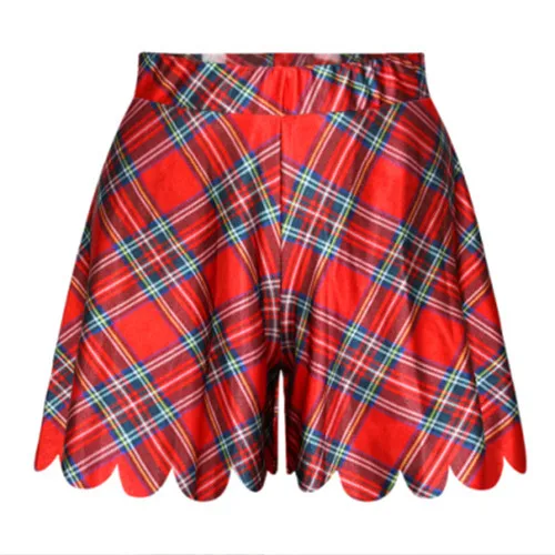 

Promotion Women Shorts Fashion Summer Reffles Shorts Skirt Slim Red plaid Shorts In Stock