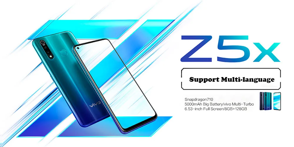 vivo Z5x мобильный телефон 6,5" экран 6G 128G Snapdragon710 Восьмиядерный Android 9 5000 мАч большая батарея смартфон