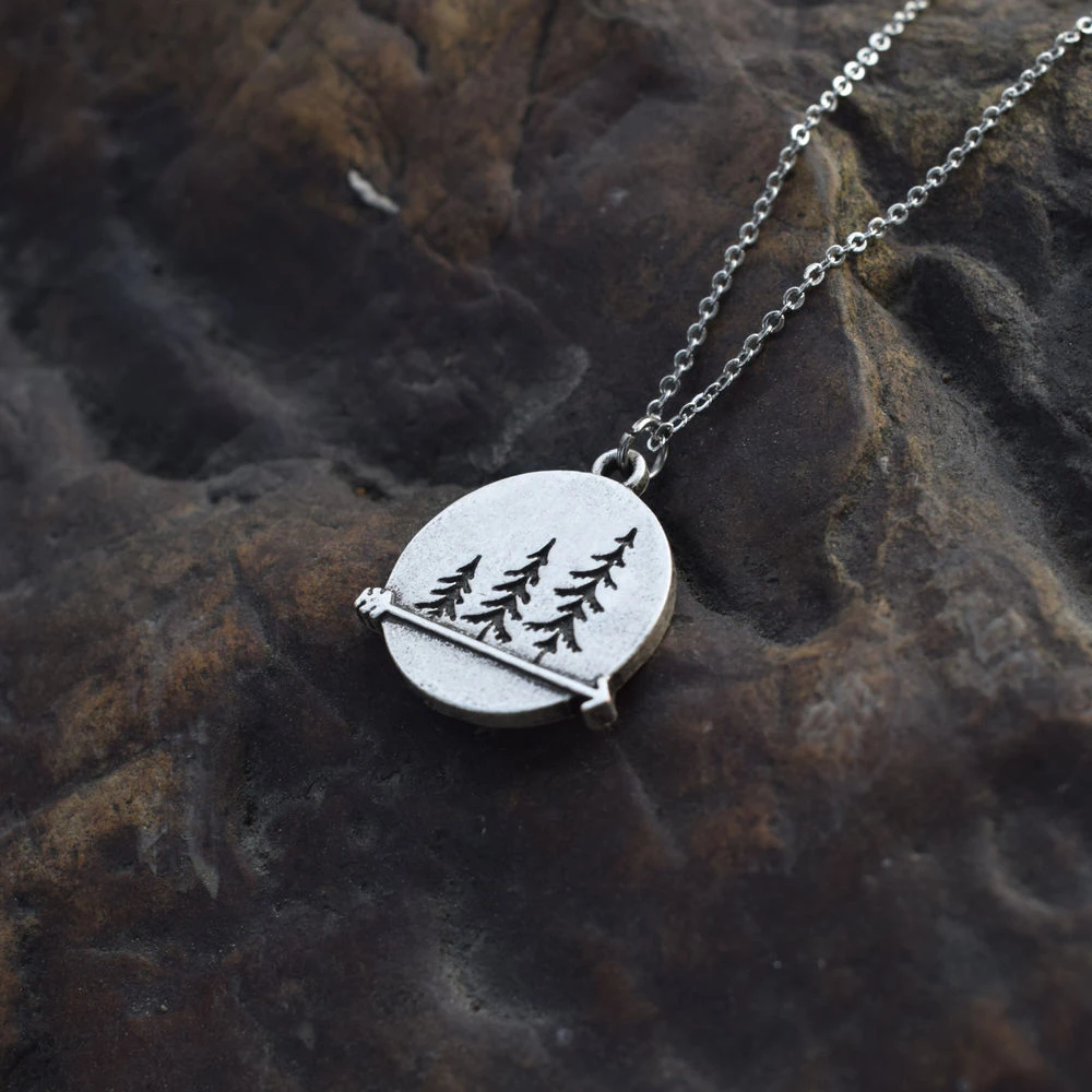 Three Pine Tree Necklace Nature Forest Pine Adventure Awaits Hiking Gift For Her Outdoors Womens Pendant Necklaces 1pcs
