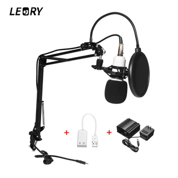 

LEORY BM 800 Karaoke Condenser Microphone Capacitor +48V Phantom Power+USB Sound Card Recording Studio KTV/PC MIC Stand Kit