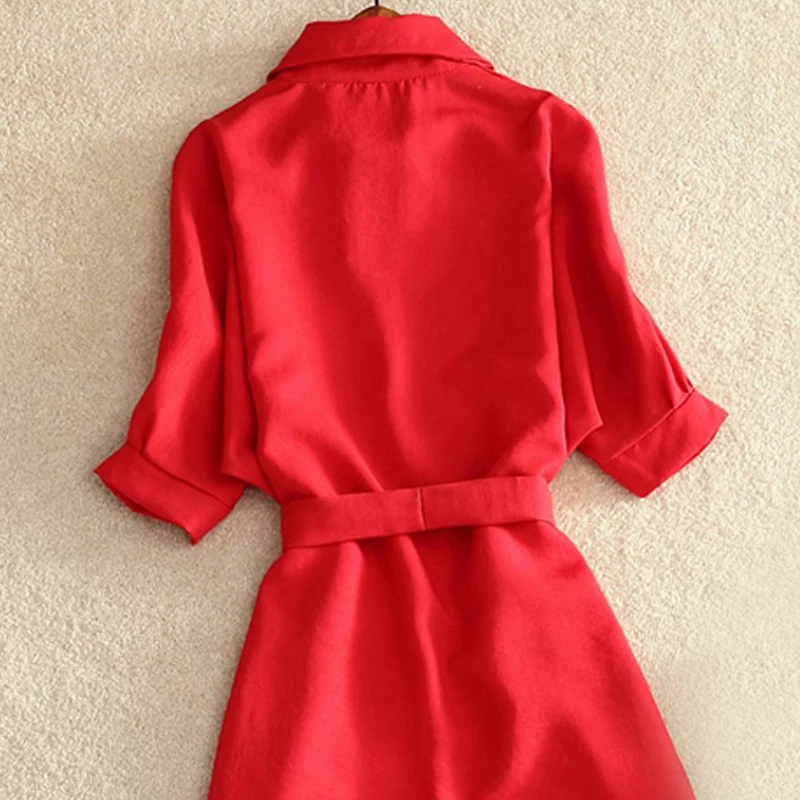 Летняя Повседневная удлиненная блуза, юбка, Женская мода, однотонные красные Шифоновые Топы, женский жакет, Blusas Chemisier Vestidos Femme XXXL