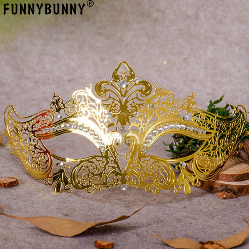 

FUNNYBUNNY Masquerade Mask Shiny Metal Rhinestone Venetian Pretty Party Evening Prom Mask