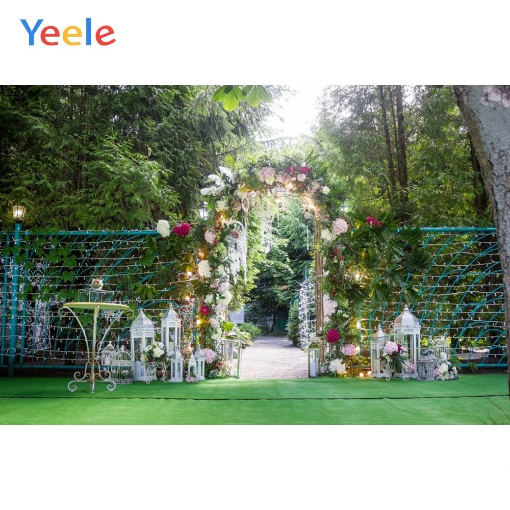 Yeele Wedding Photocall Yard Arch Flowers Door Green Carpet Trees Photography Background Photographic Backdrops for Photo Studio |