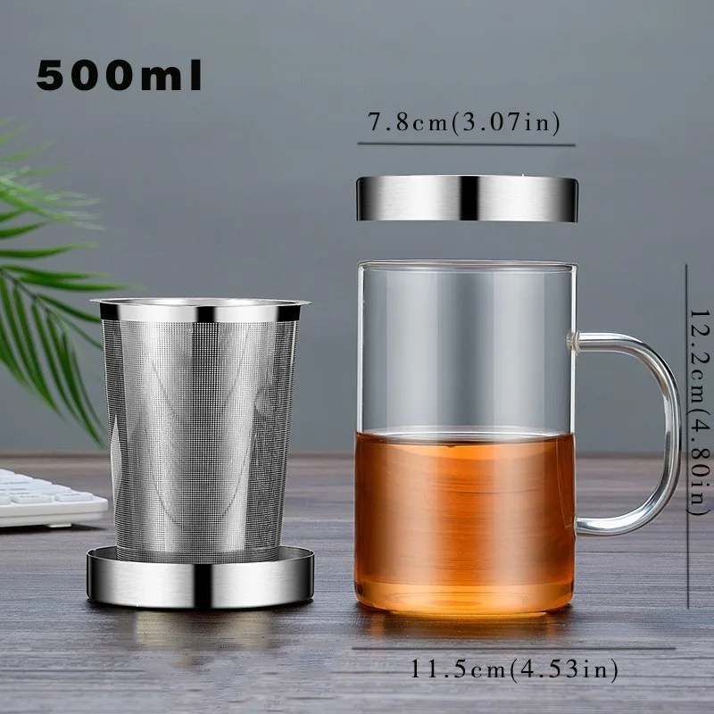 500ml Travel Heat-resistant Glass Tea Infuser Mug With Stainless Steel Lid Coffee Cup Tumbler Kitchen Heat-resistant Large