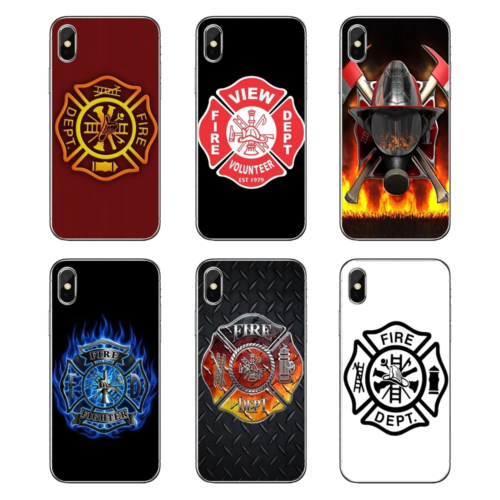 

For Motorola Moto X4 E4 E5 G5 G5S G6 Z Z3 G3 C Play Plus Fire Department FD Logo Firefighter Helmet Flames Transparent Soft Case