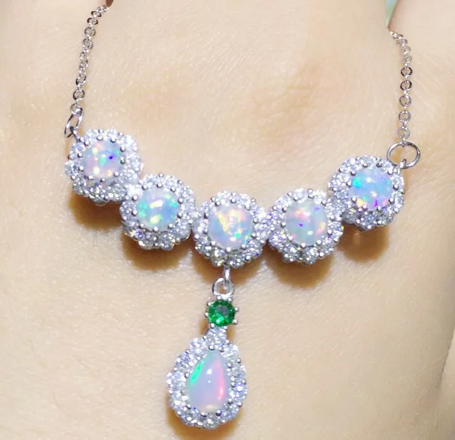 Natural opal necklace with pendant 925 sterling silver Natural real