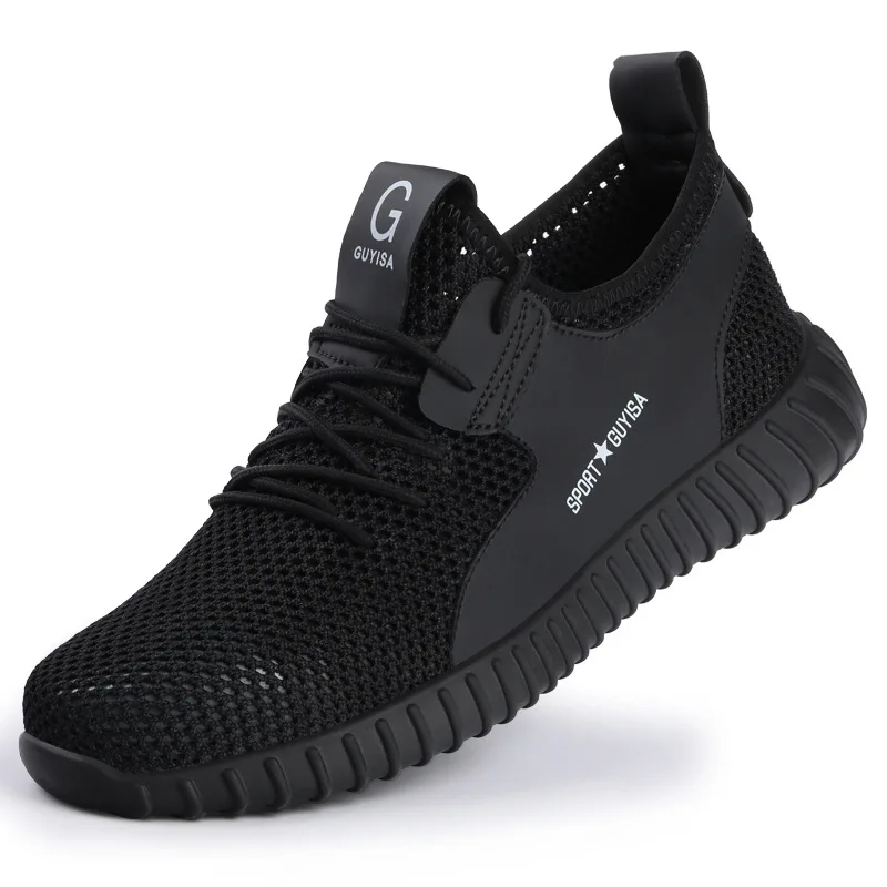 

new design mens leisure breathable mesh steel toe cap working safety shoes black building worker summer shoe security boots male