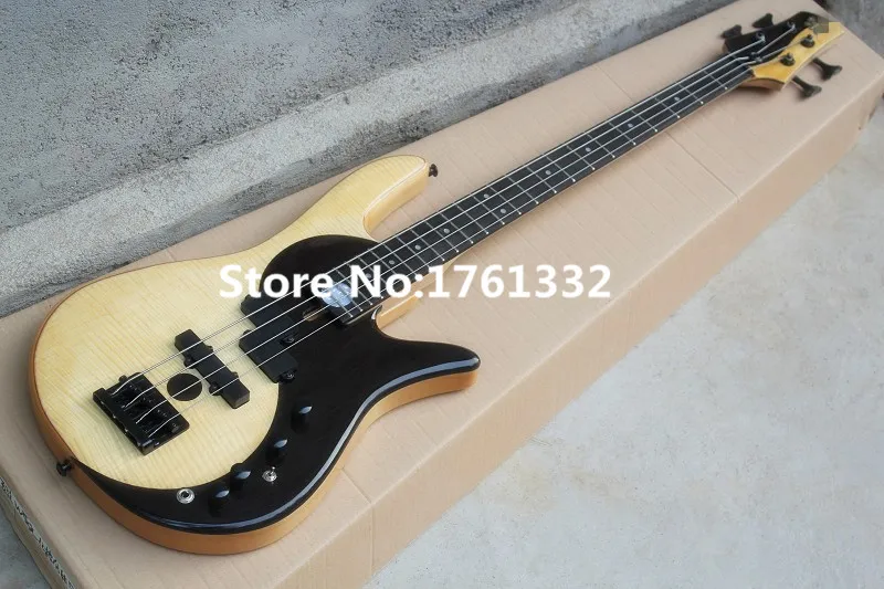 

Hot sale 24 frets 4 strings electric bass guitar with black hardware,flame maple veneer,Tai Ji pattern,can be changed as request