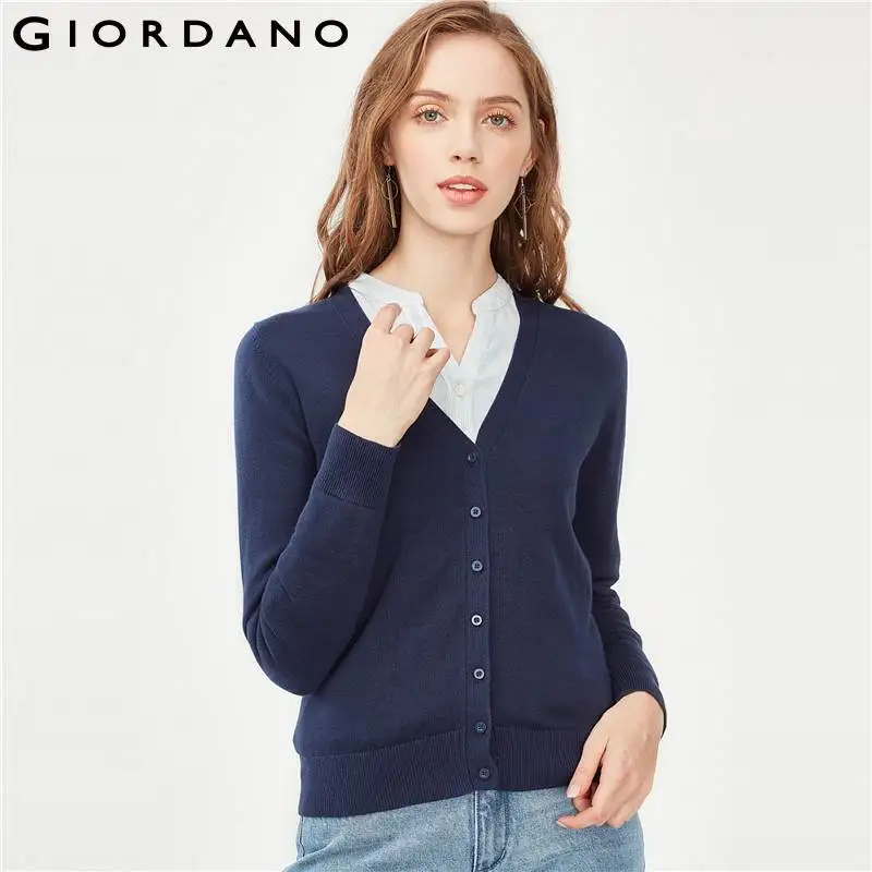 Giordano Women Cardigan Women Sweater V Neck Long Sleeve
