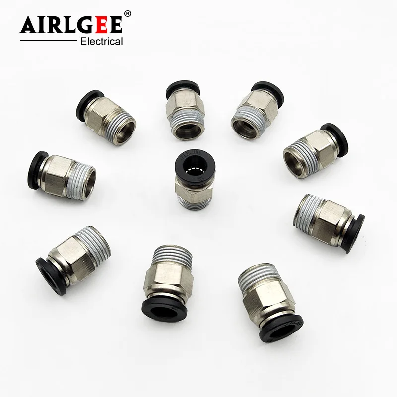 

10Pcs 3/8"PT Male Thread Straight Black Pneumatic One Touch Push In Connector Quick Fitting Adapter for 10mm Tube PC10-03