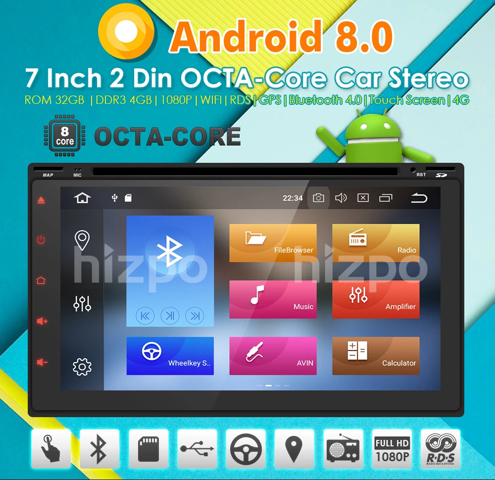 Best 7" Octa Core Android 8.0 2din 4G RAM 32G ROM Car Radio Universal GPS Navigation Stereo Audio HD 1024*600 WIFI DVR DAB+ TPMS OBD 0