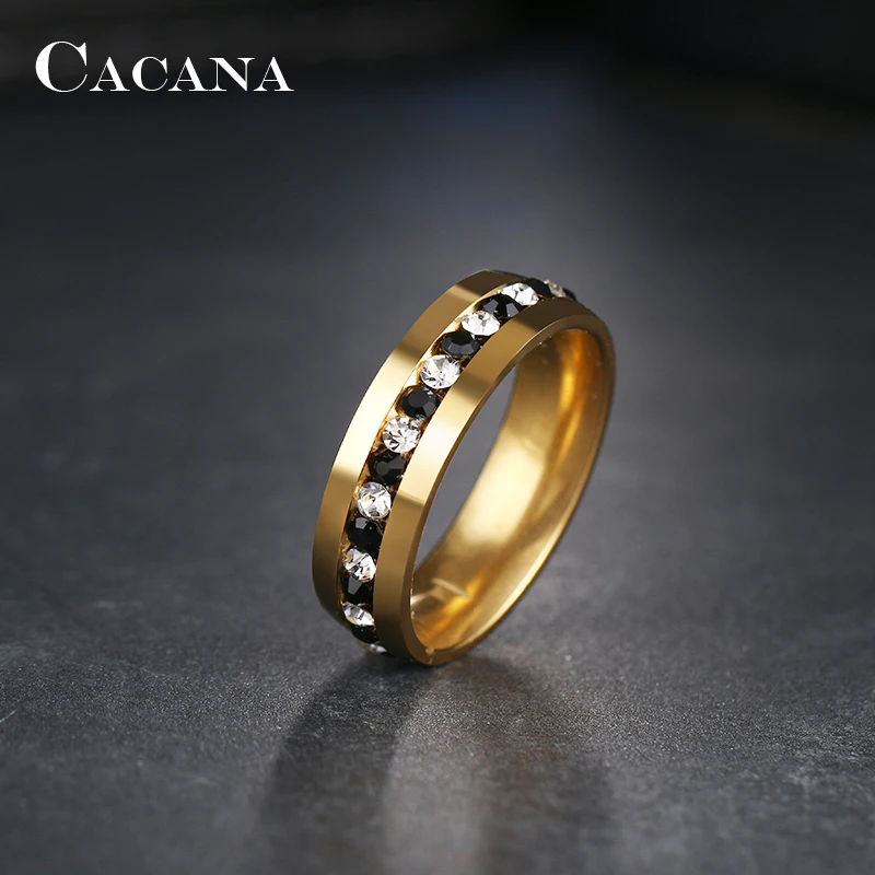 CACANA Stainless Steel Rings For Women Personalized Fashion Channel Setting Wedding Rings Jewelry Wholesale NO.R37