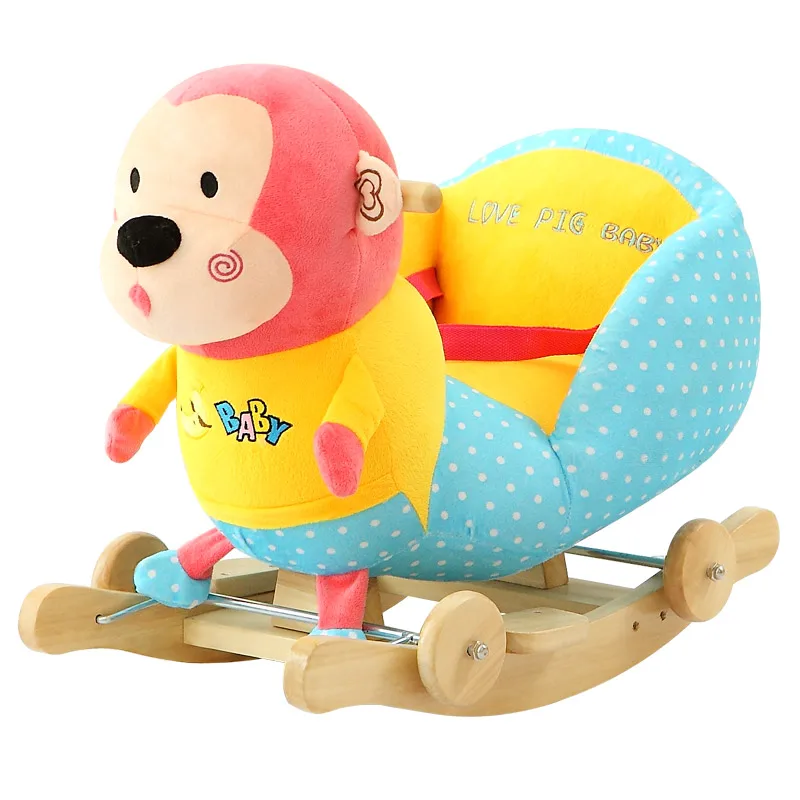 Kingtoy Plush Baby Rocking Chair Children Wood Swing Seat Kids Outdoor Ride on Rocking Stroller Toy