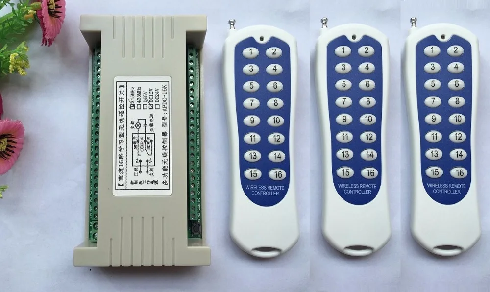 

16CH DC 24V rf automation remote control switch 315MHZ 3pcs transmitters & 1pcs recevier wireless switch Radio smart control