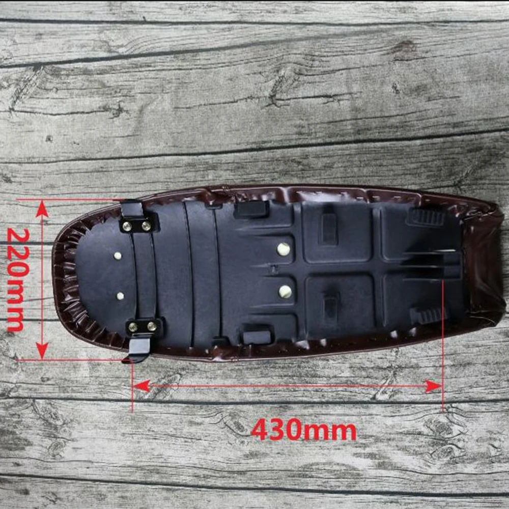 1PC 640x250mm Brown Motorcycle Vintage Flat Brat Seat PU Leather Cafe Retro Racer Saddle Cover Cushion For Universal Moto