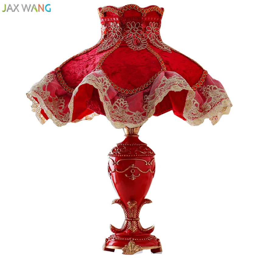 JW European Creative Red Resin Table Lamp Fabric Lampshade ...