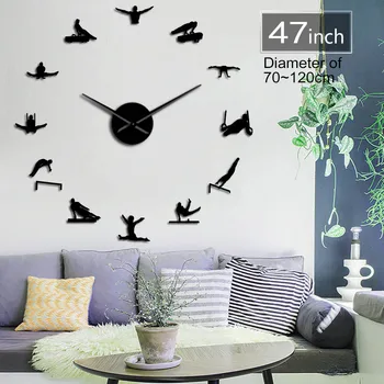 

Mens Gynmastics Strong Men Decorative Giant Wall Clock DIY Mirror Wall Stickers Large Frameless Wall Clock