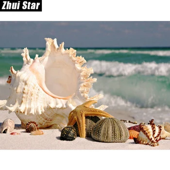 

Zhui Star Full Square Diamond 5D DIY Diamond Painting "sea Shell starfish scenery" 3D Embroidery Cross Stitch Mosaic Decor BK