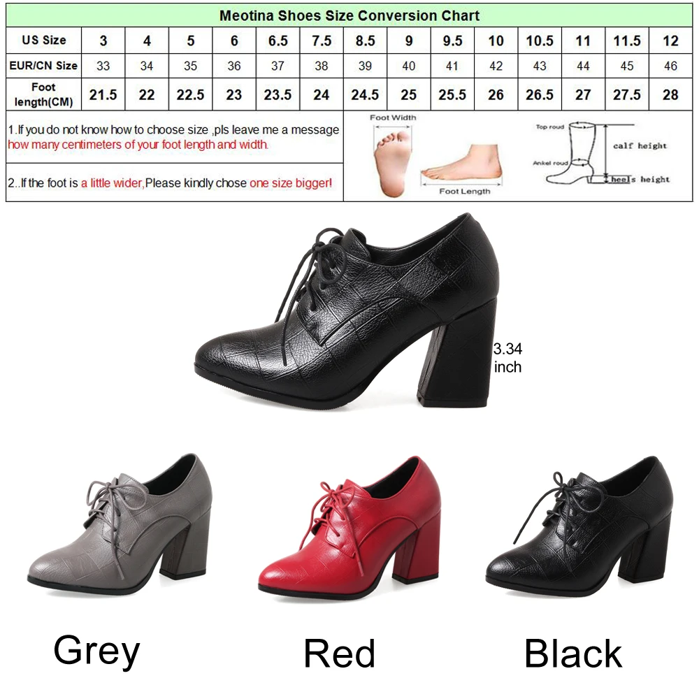 Meotina/обувь женские туфли-лодочки женские туфли на высоком каблуке, с острым носком, на шнуровке весенние модельные туфли на толстом высоком каблуке красный, черный цвет, большой размер 43