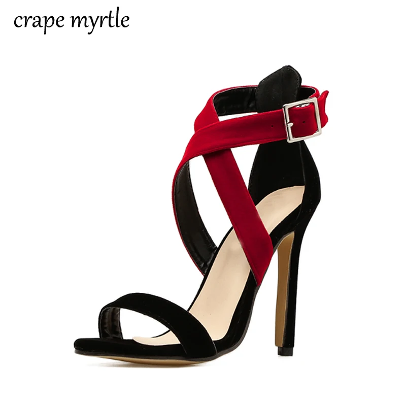 

Women Sandals For Female Ladies 2018 medium heel sandals Summer Stiletto High Heels Cross Straps Simple Sexy Woman Shoes YMA286
