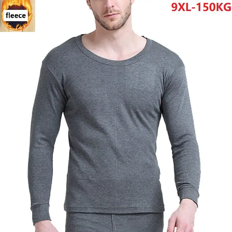 

Winter Long Sleeve Thermal Underwear Tops Thick Fleece Tshirt Men Warm Large Size Big 7XL 8XL 9XL Black Loose Underwear T-Shirt