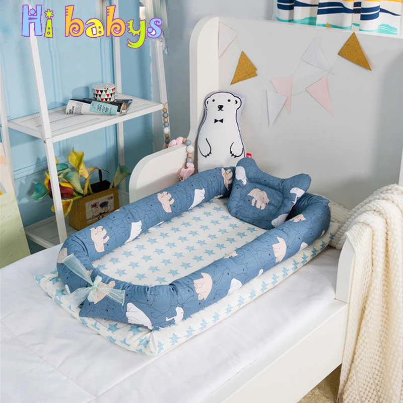 

Baby Bed Portable Sleeping Cradle Newborn Crib Children Travel Bed with Bumper Mattress Foladable Infant Crib Kid Cotton Cradle