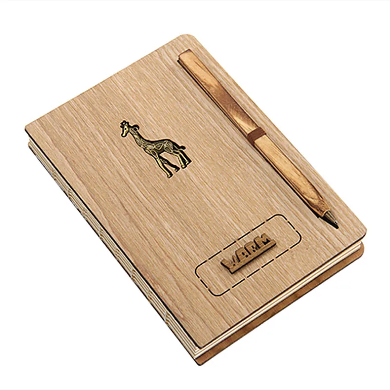 Novelty Wood Cover Notebook With Pen Cute Wooden Diary Traveler's Note