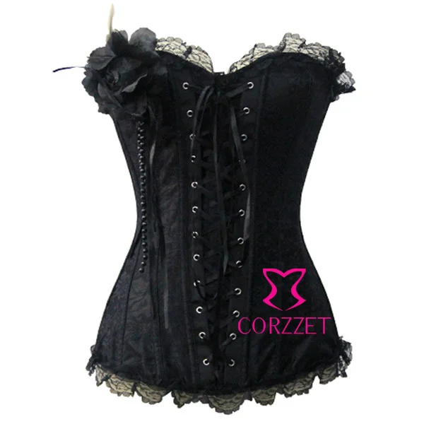 

New Lace Satin Gothic Corset Burlesque Overbust Bustier Top Sexy Lingerie Corpete Corselet S-2XL 4 Colors Black/Red/Purple/White