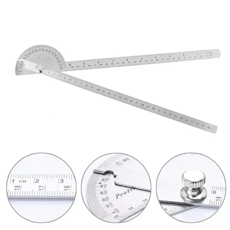 Multifunction Protractor Stainless Steel Protractor Round Head Angle 180 Degrees Rotation Hand Tool