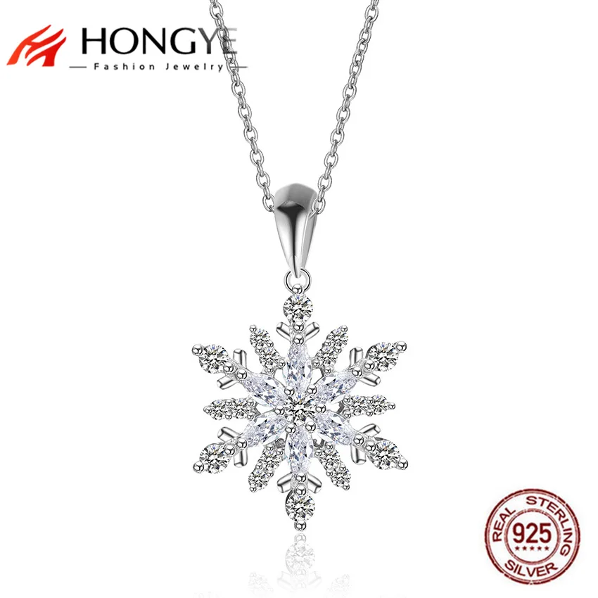 

HONGYE Luxury Korea 925 Sterling Silver Crystal Necklace Christams Snow Flower Necklaces & Pendants For Women Jewelry collares