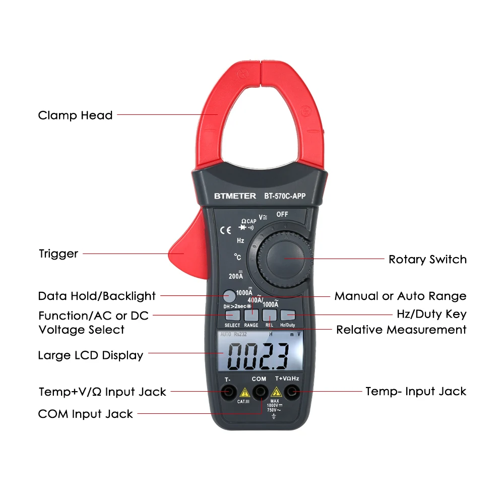 BTMETER цифровой клещи 4000 отсчетов Авто Диапазон зажим мультиметр тест AC/DC Напряжение Ток Портативный Ручной измерительный инструмент