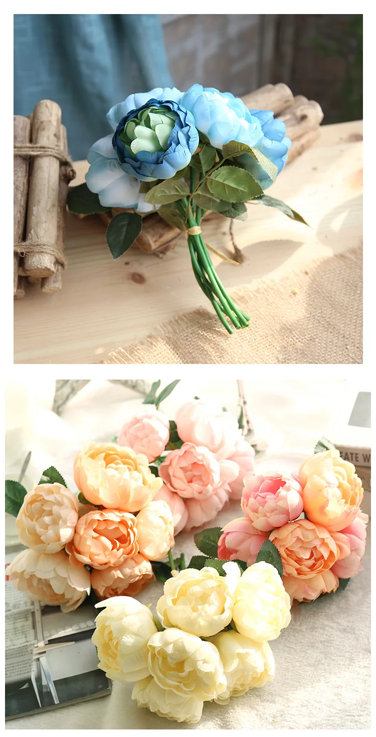 Шелковые лепестки для свадеб Свадебный букет пионы, искусственные цветы Осенняя яркая поддельные лист Свадьба Цветочные украшения B1005