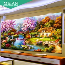 Meian new cross living room garden estampado con casas punto de cruz bordado paisaje grande pintura costura decoración del hogar(China)