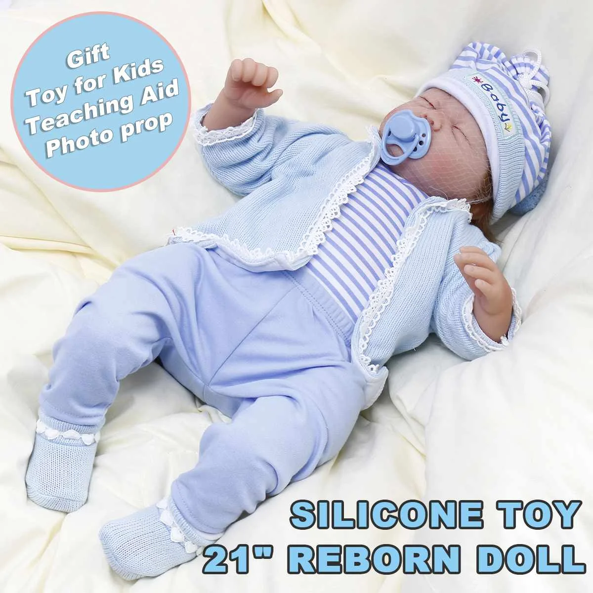 

New 21" Handmade Silicone Reborn Doll Realistic Lifelike Newborn Baby Doll With Babies Dolls Clothes Toys Gift